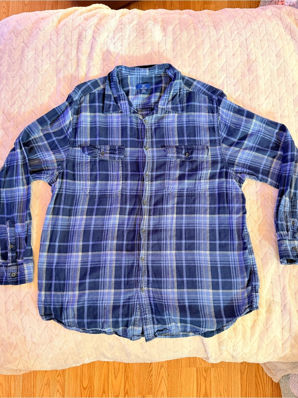 George Blue Plaid Button-Down Flannel Shirt